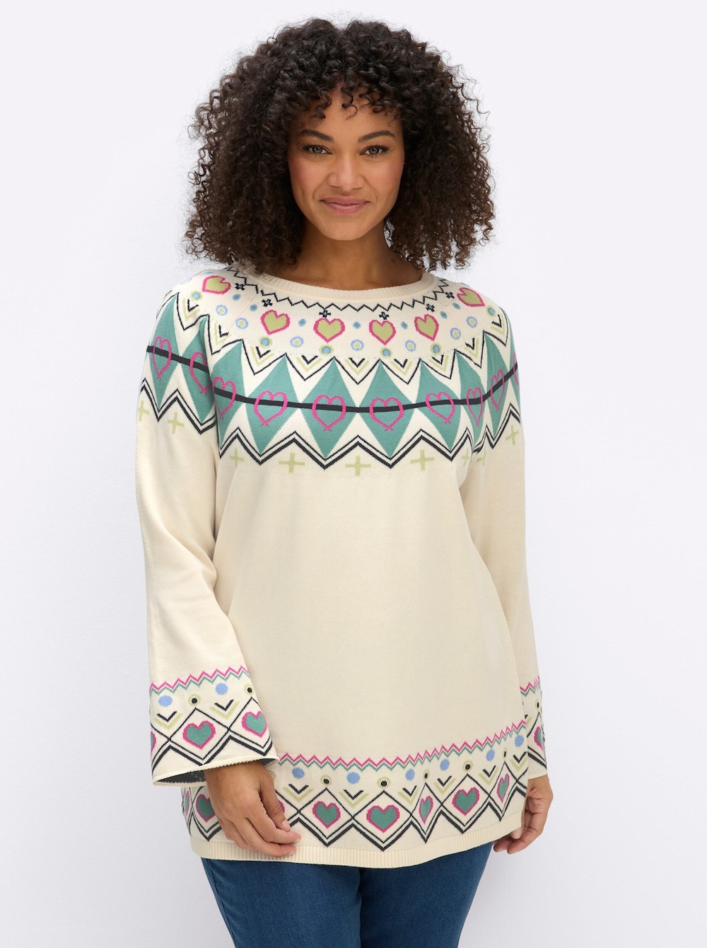Pullover Norwegerpullover mit Trompetenärmeln Langarm Ohne Kragen