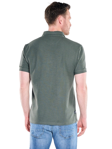 Herren Poloshirt mit Reißverschluss , Dunkelgruen