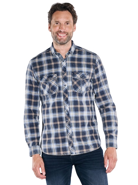 Herren Langarm-Hemd kariert , Indigoblau