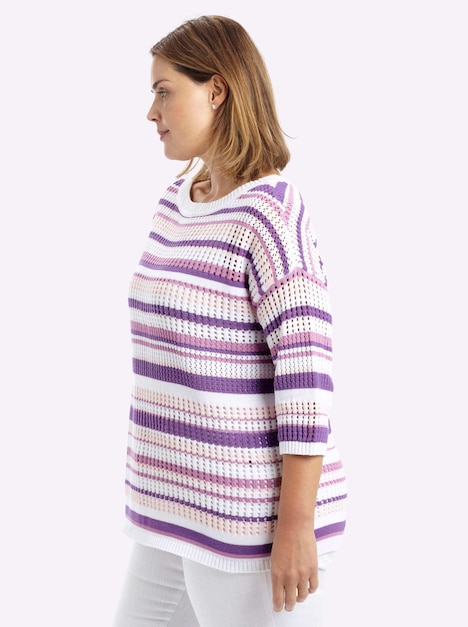3/4-Arm-Pullover 3/4-Arm Ajour Ohne Kragen