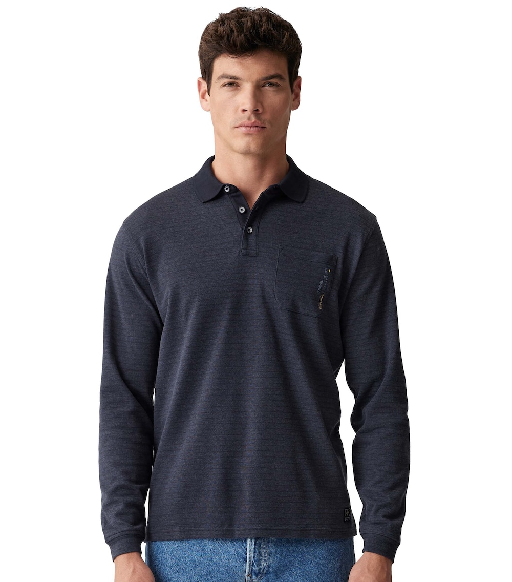 Polo-Shirt Langarm gestreift Basic Circular Knit