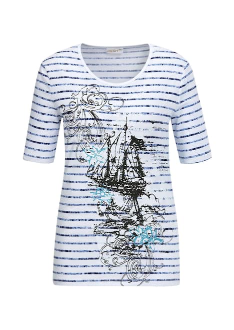 GOLDNER Gedessineerd shirt Gestreept shirt met spannend motief