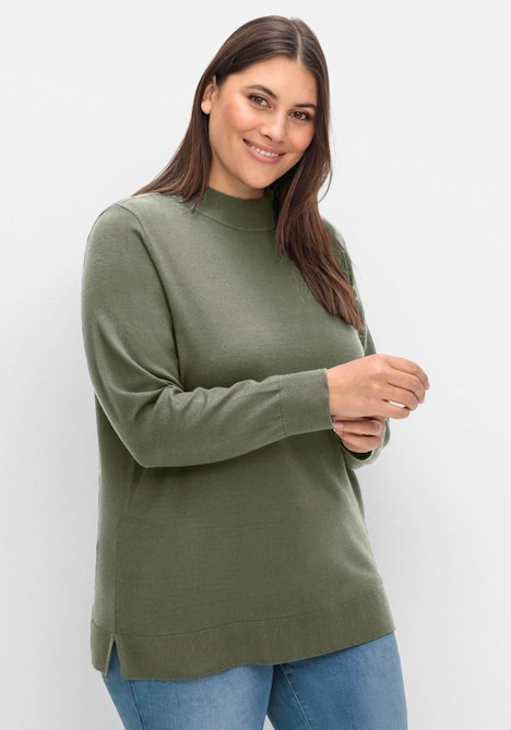 Strickpullover Langarm Uni Stehkragen