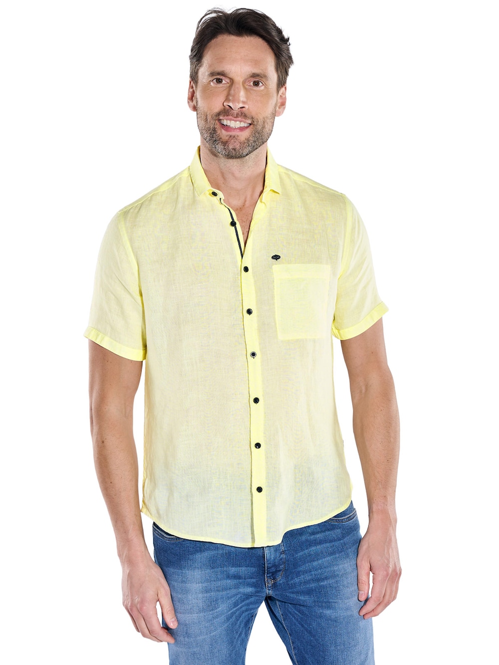 Herren Kurzarm-Hemd aus Leinen , Hellgelb