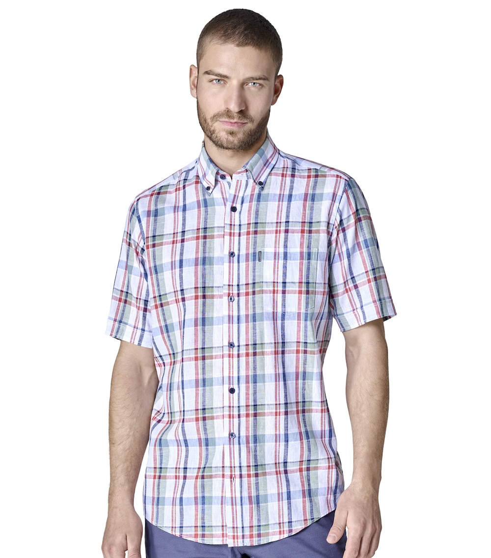 Leinenhemd kurzarm kariert Casual Fit
