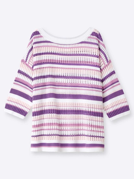 3/4-Arm-Pullover 3/4-Arm Ajour Ohne Kragen