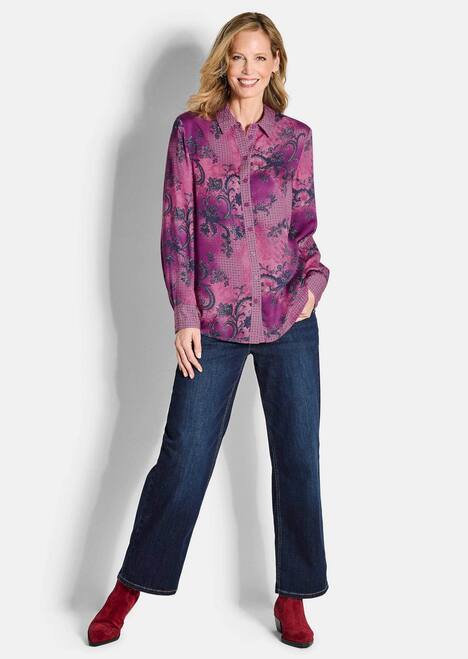 GOLDNER Blouse met print Overhemdblouse van viscose-satijn