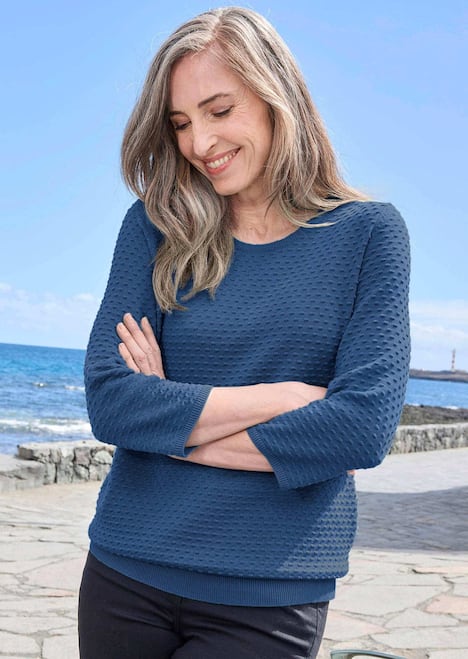 Halbarm Baumwollpullover mit Struktur