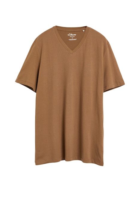 Baumwoll-T-Shirt mit Logo-Print und V-Neck