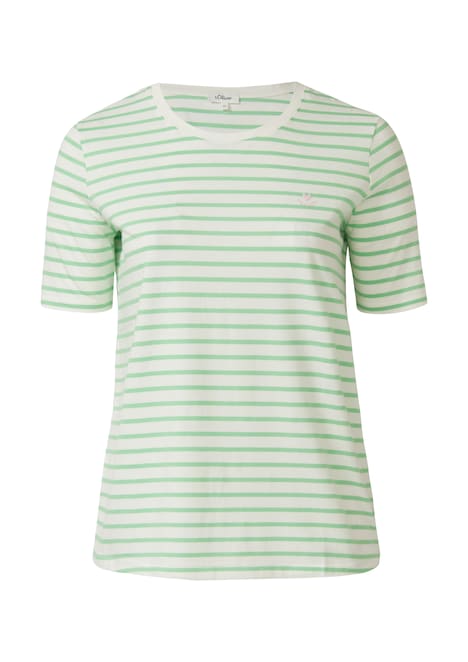 Gestreiftes Jersey-T-Shirt im Regular Fit mit Herz-Stickerei