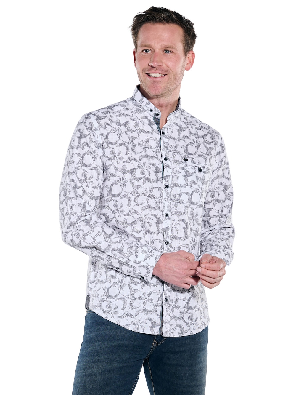 engbers Herren Langarm-Hemd gemustert , Hellgrau