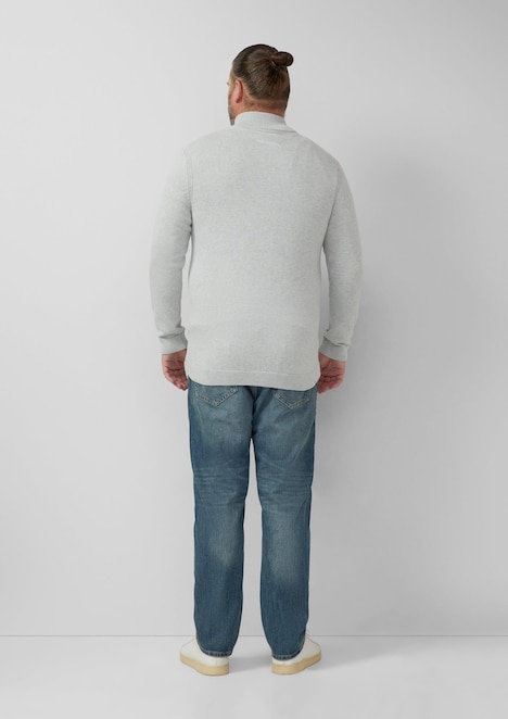 Baumwoll-Strickjacke mit Stehkragen und Logo-Patch
