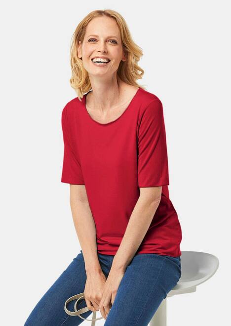 GOLDNER Shirt met ronde hals Veelzijdig te combineren shirt met korte mouwen en harmonieuze sierrand