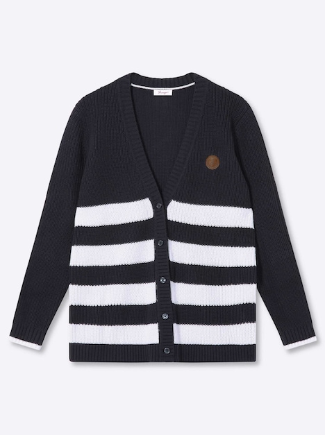 Cardigan Strickjacke mit Kontraststreifen Langarm Ohne Kragen