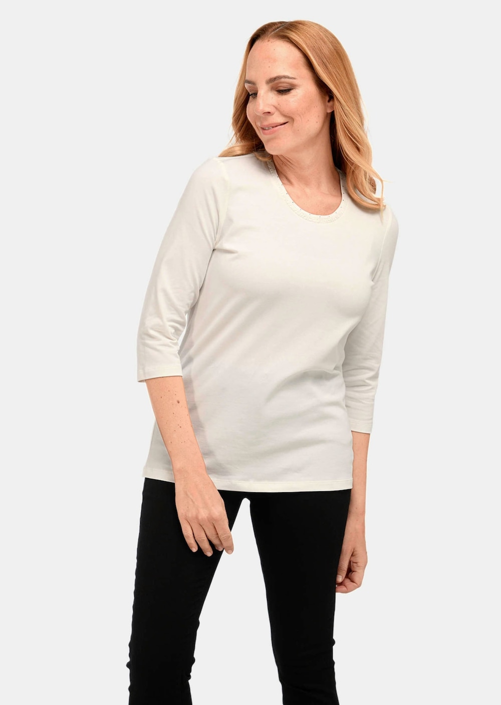 Kurzgröße - Geschmücktes Rundhalsshirt aus Pima-Baumwolle