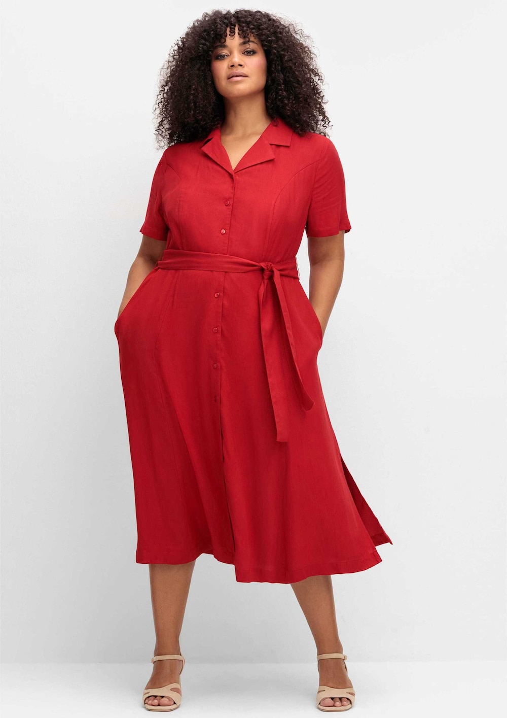 Kleid Kurzarm Uni Hemdkragen