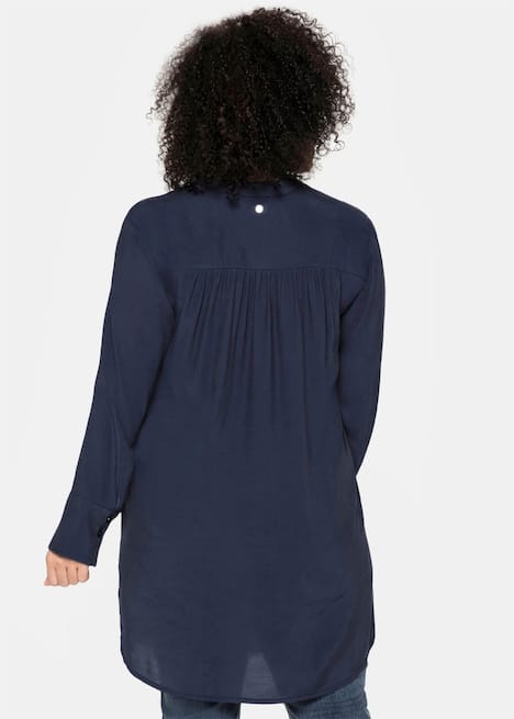 Longbluse Langarm Uni Ohne Kragen