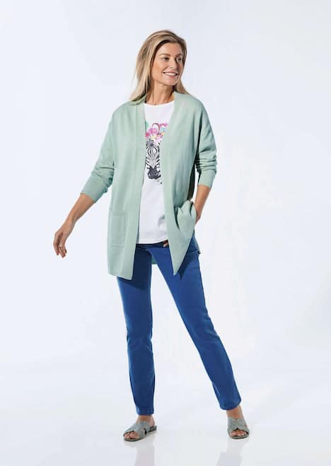 Longstrickjacke mit aufgesetzten Taschen