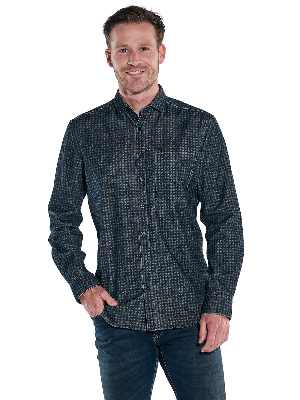 engbers Herren Hemd langarm , Petrolgruen