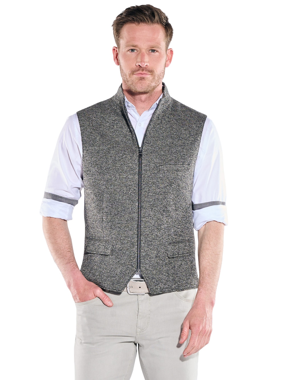 Herren Sakkoweste mit Reißverschluss , Beige
