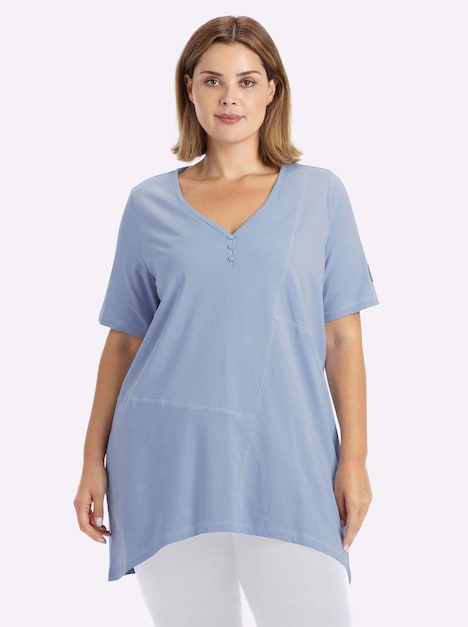 Halbarmshirt Longshirt mit gerundetem Saum Kurzarm