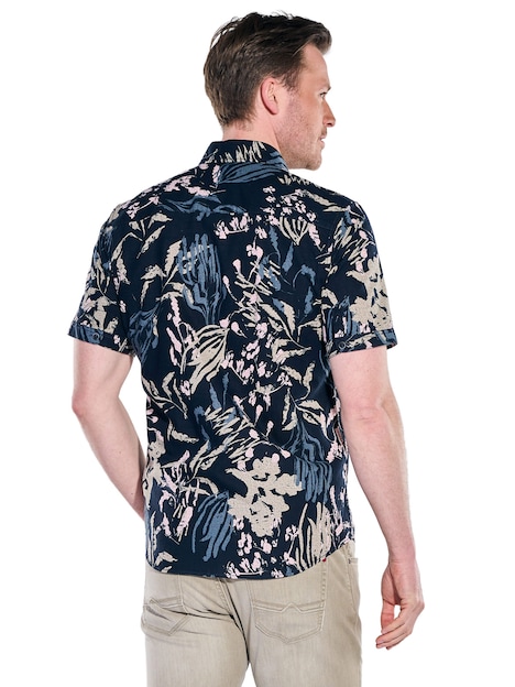 Herren Kurzarmhemd mit floralem Muster , Saphirblau