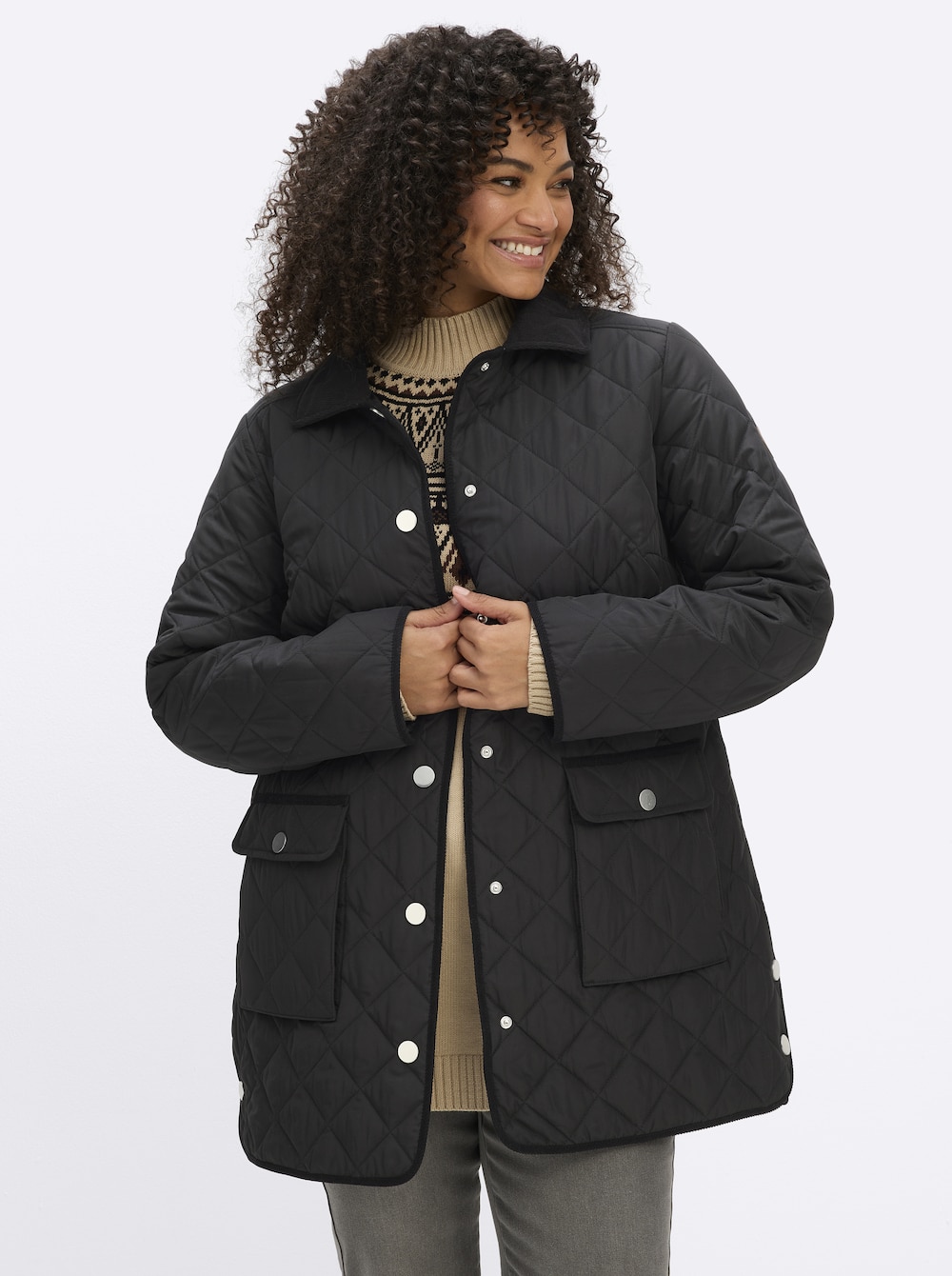 Steppjacke Steppjacke mit Cord-Akzenten Langarm Umlegekragen