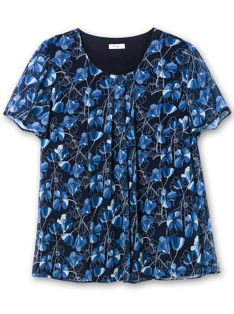 Tunika Kurzarm Blumen Ohne Kragen