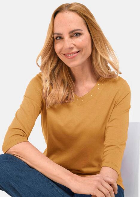 T-Shirt mit Ausschnitt und Steinchen