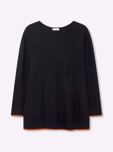 Pullover Langarm Links-Strick Uni Ohne Kragen