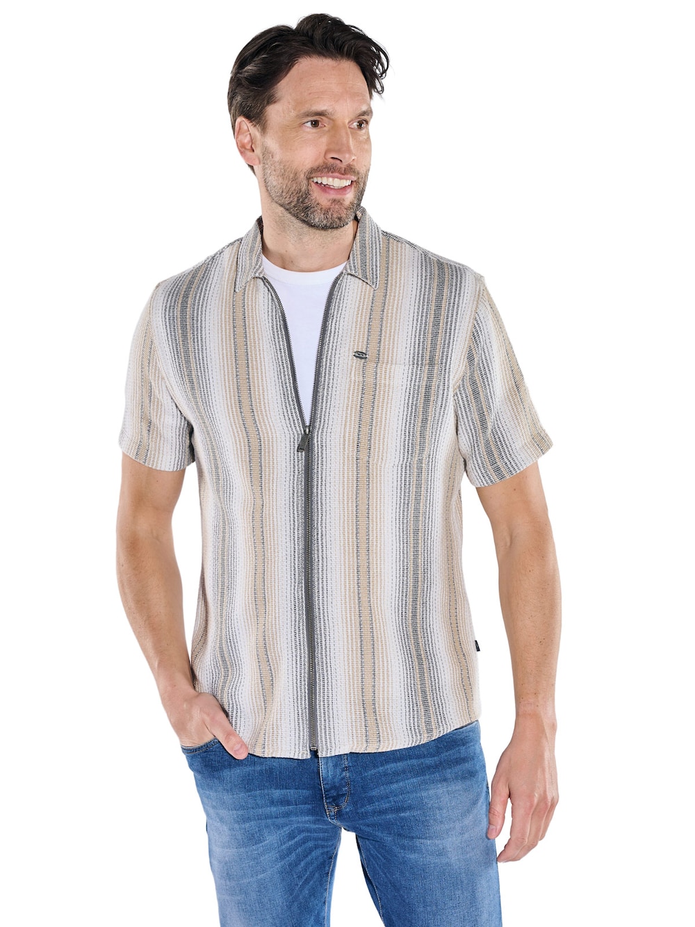 Herren Kurzarm-Overshirt in Strickoptik , Beige