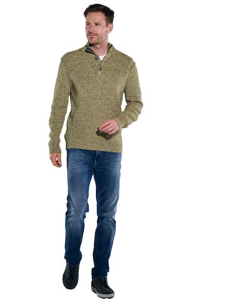 Herren Pullover mit Troyerkragen , Sonnenorange
