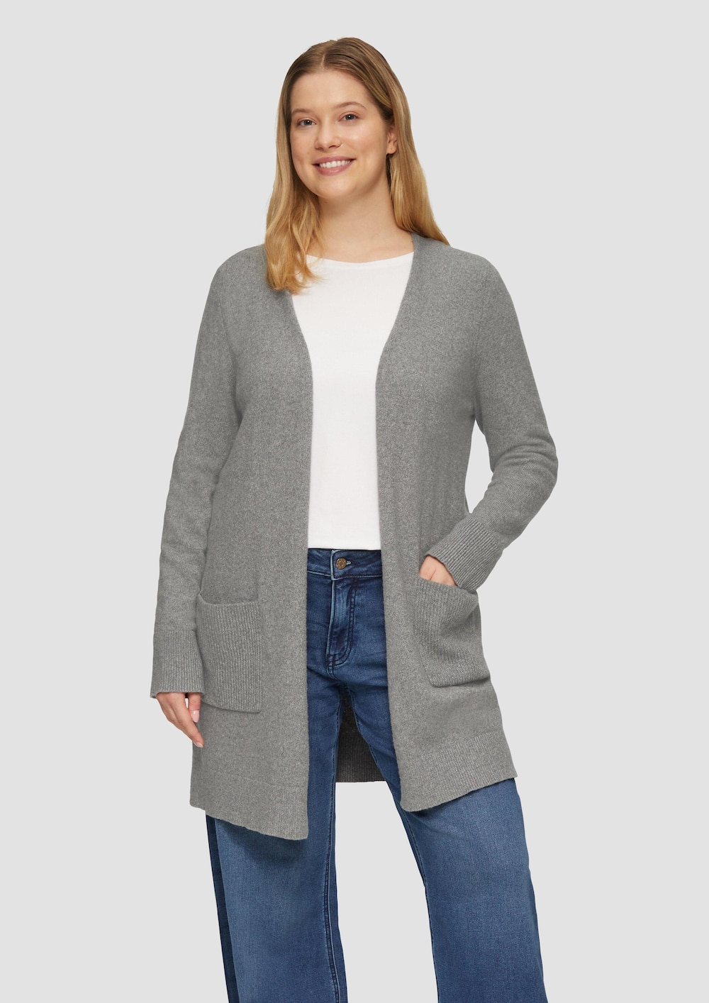 Lange Strickjacke mit Rippbündchen