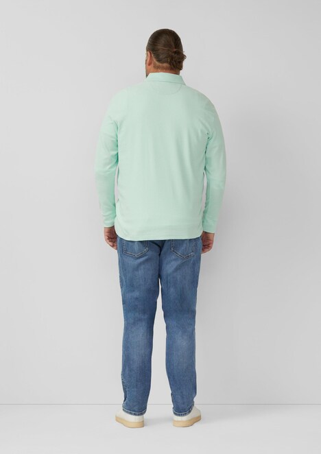 Langarm-Poloshirt mit Waffelstruktur und Logo-Patch