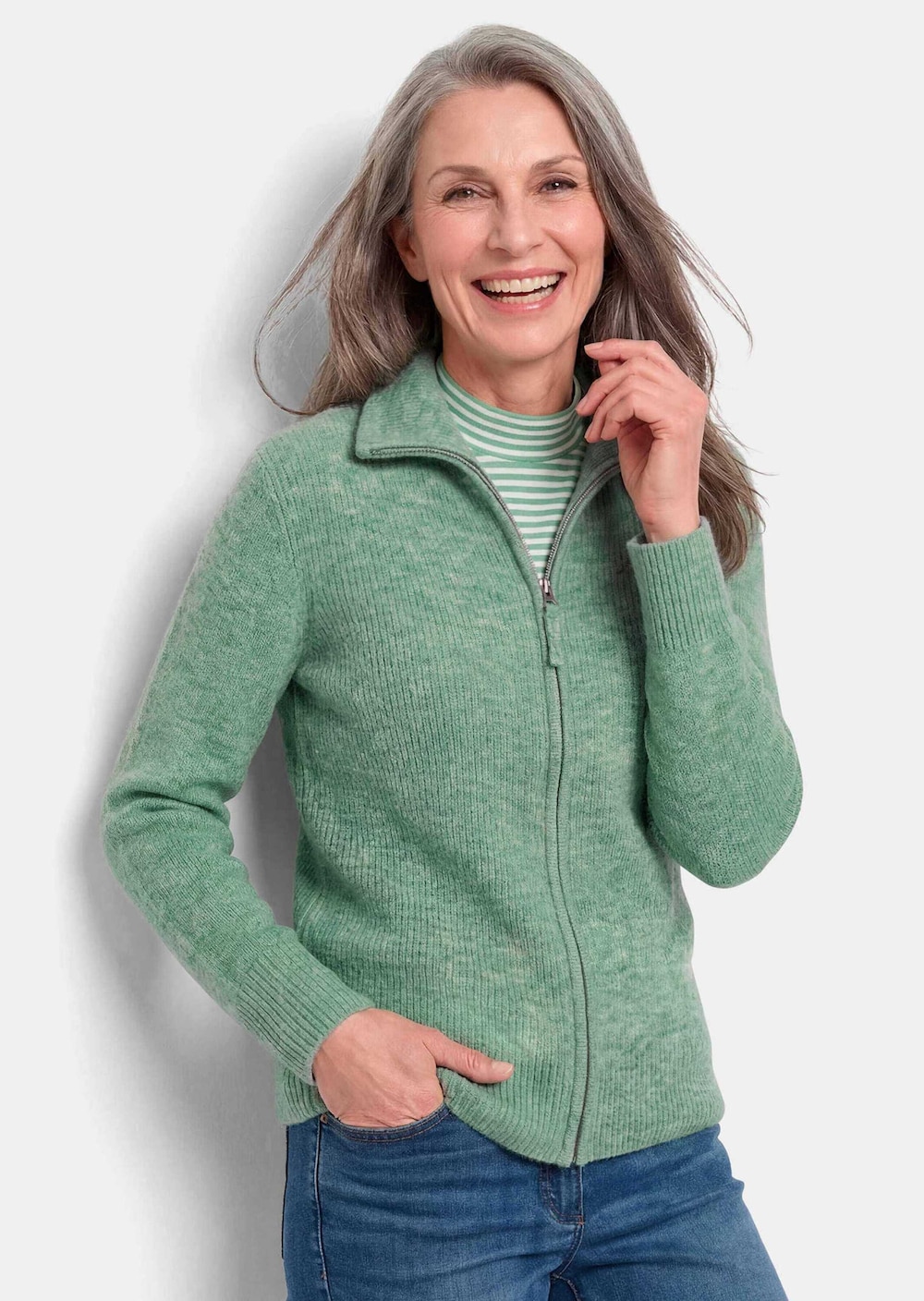 Melange-Cardigan mit Reißverschluss