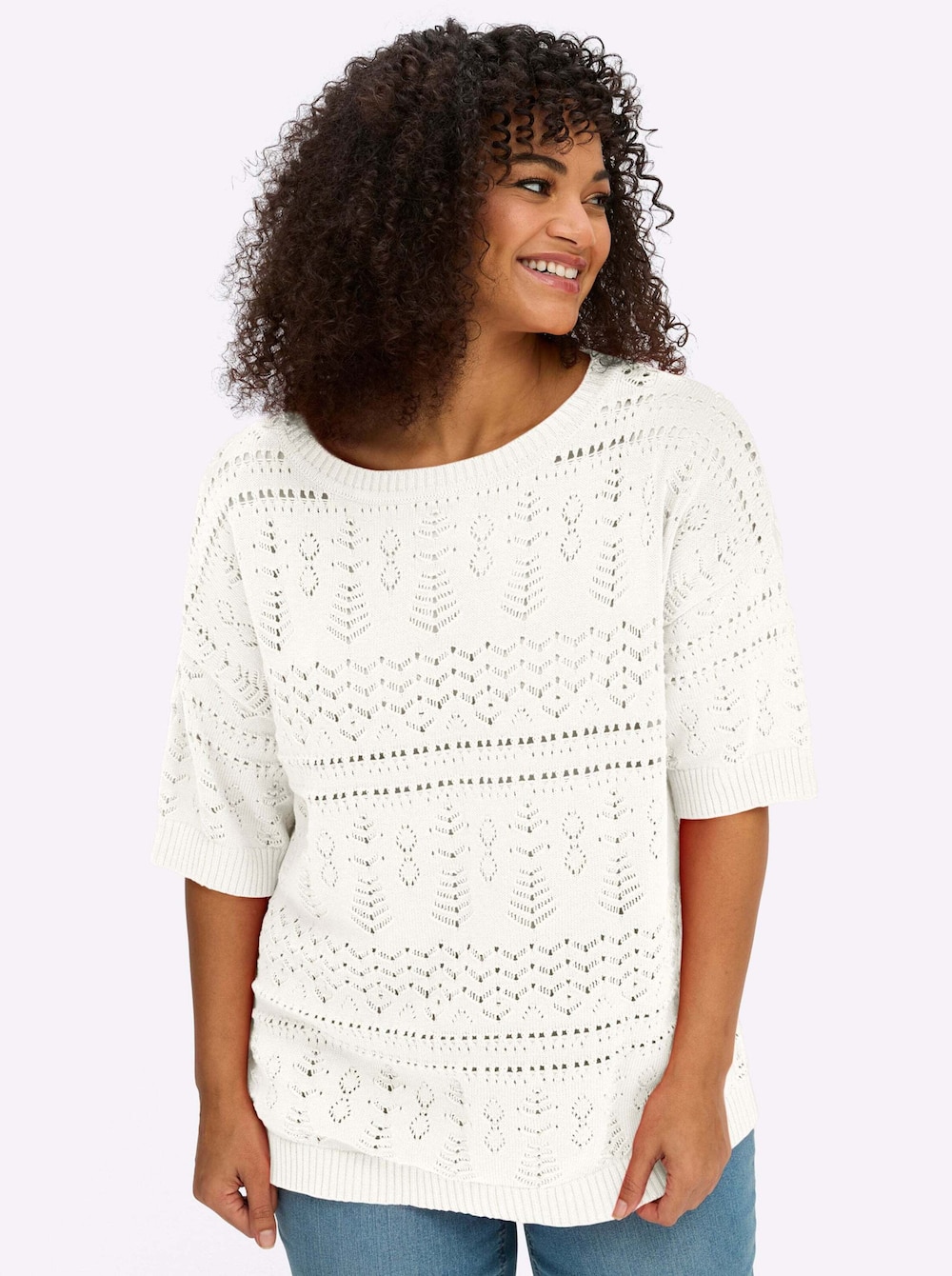 Kurzarm-Pullover Kurzarm Ajour