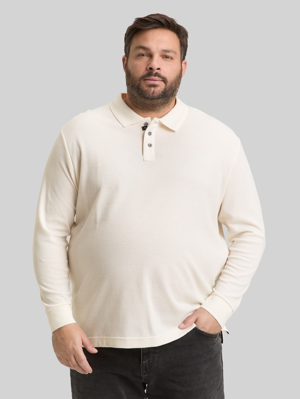 Langarm Poloshirt mit Waffelstruktur