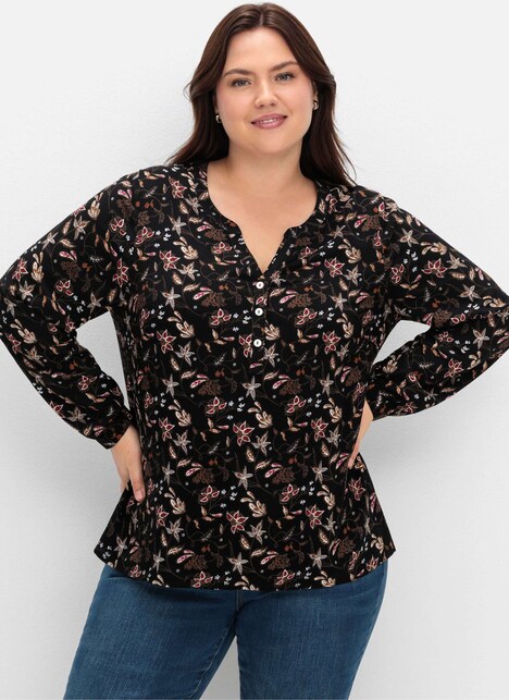 Tunika Langarm Uni Ohne Kragen