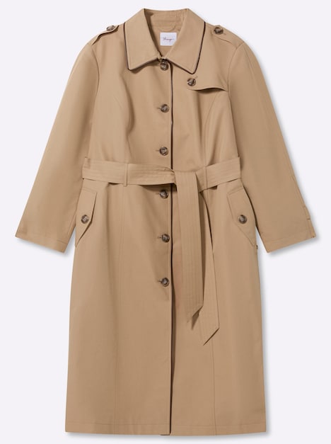 Trenchcoat Trenchcoat mit Kunstleder-Paspeln Umlegekragen