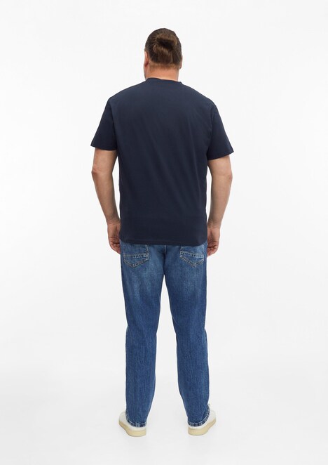 Baumwoll-T-Shirt mit Logo-Print und V-Neck