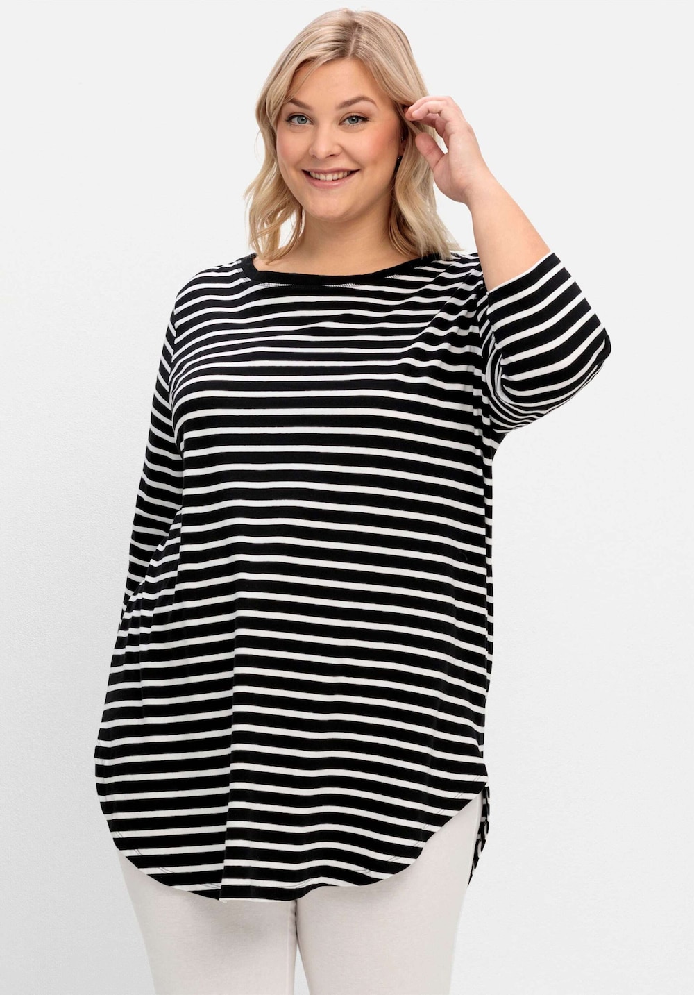 Longshirt 3/4-Arm Streifen Ohne Kragen