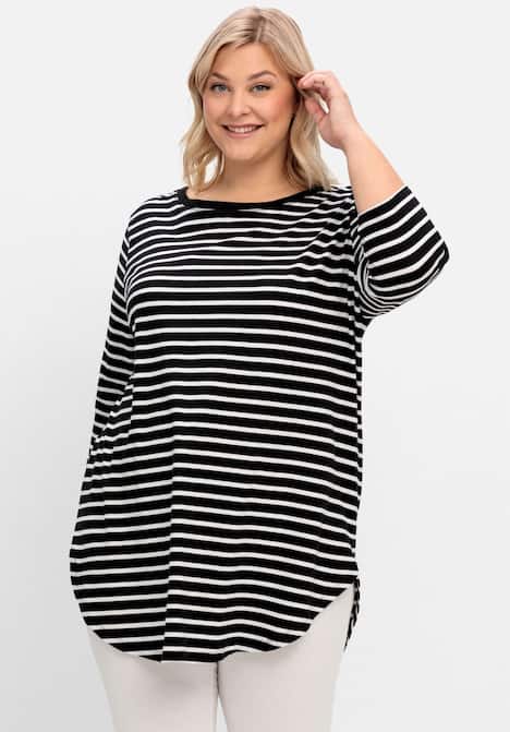 Longshirt 3/4-Arm Streifen Ohne Kragen