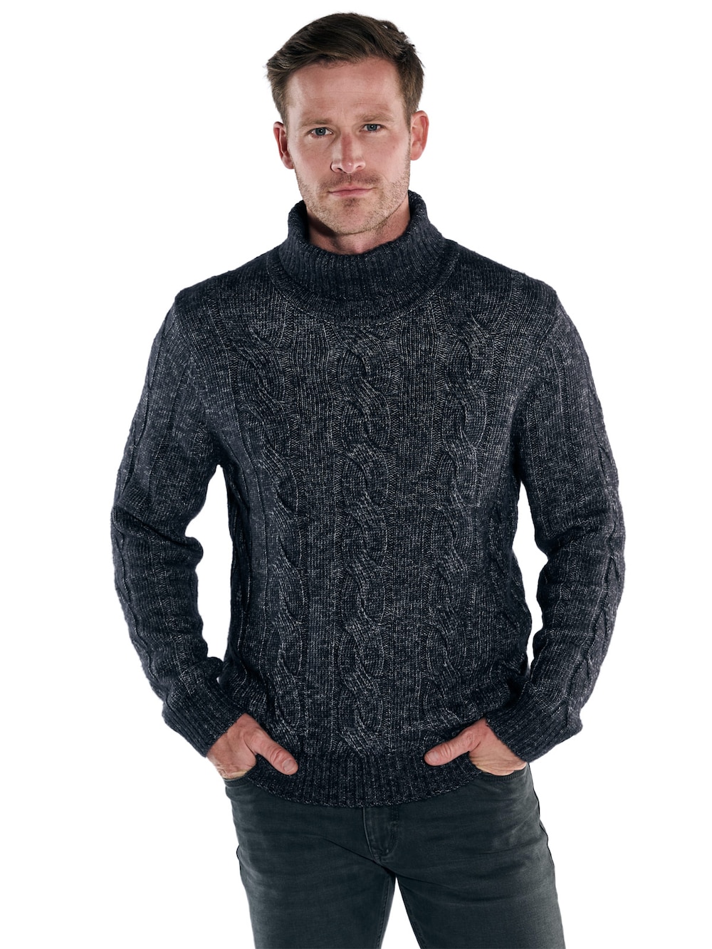 engbers Herren Rollragen-Pullover mit Zopfmuster , Saphirblau
