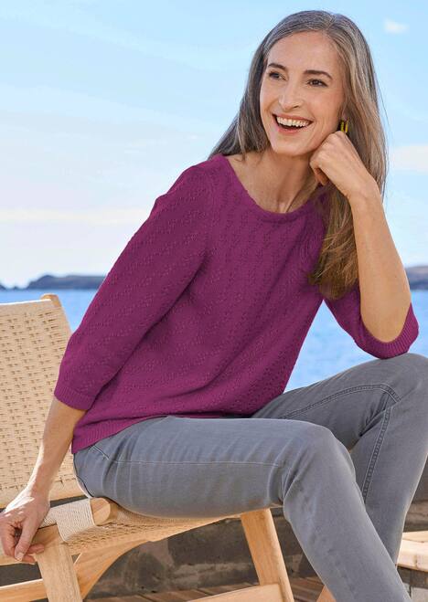 Halbarm Baumwollpullover mit Struktur