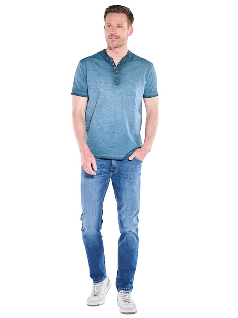 Herren Henley T-Shirt , Mittelblau