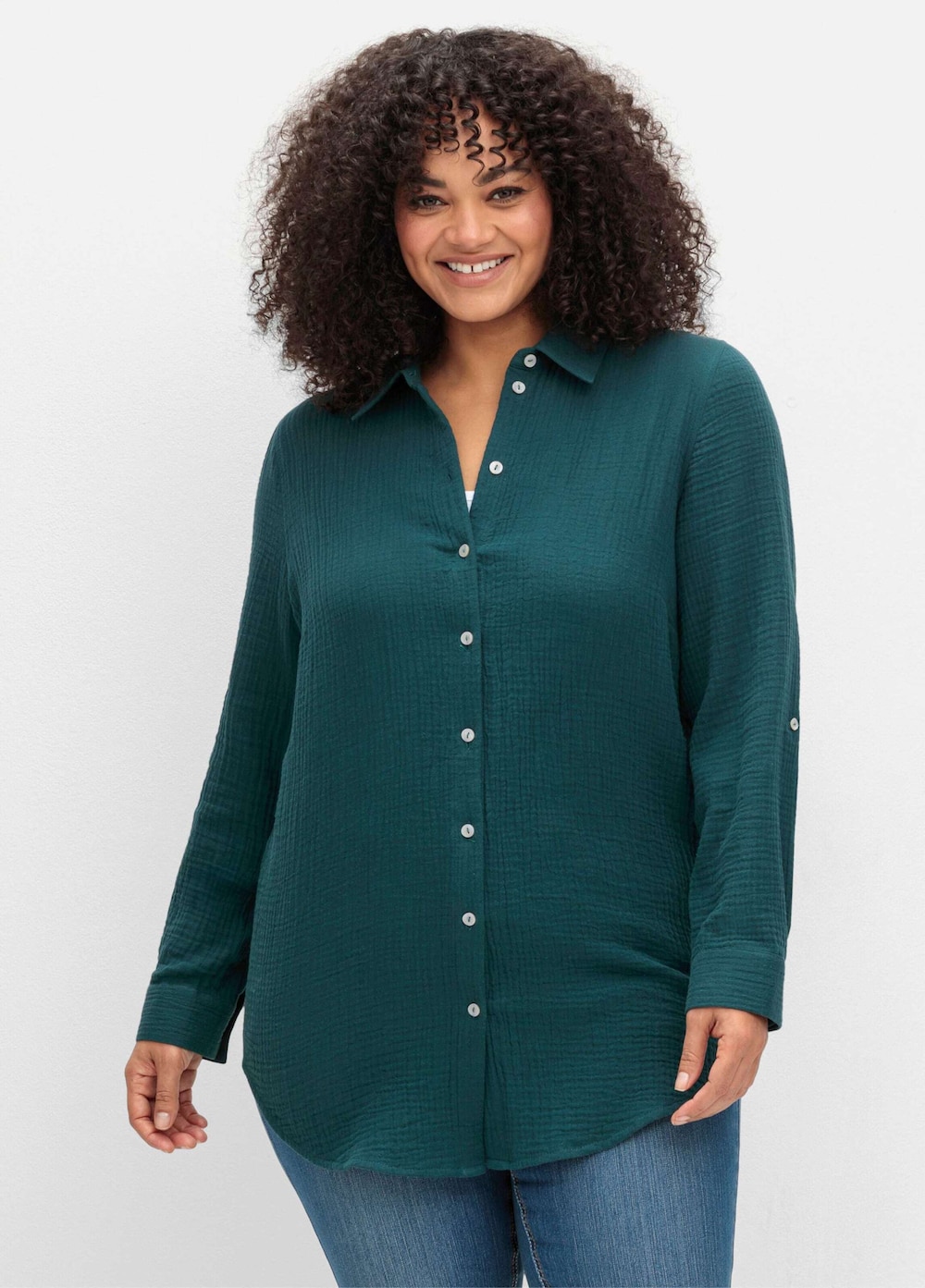 Hemdbluse Langarm Uni Hemdkragen
