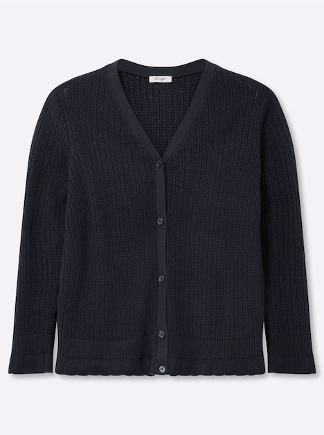 Strickjacke Langarm Ajour Ohne Kragen