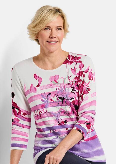 Florales Viskoseshirt mit Streifen