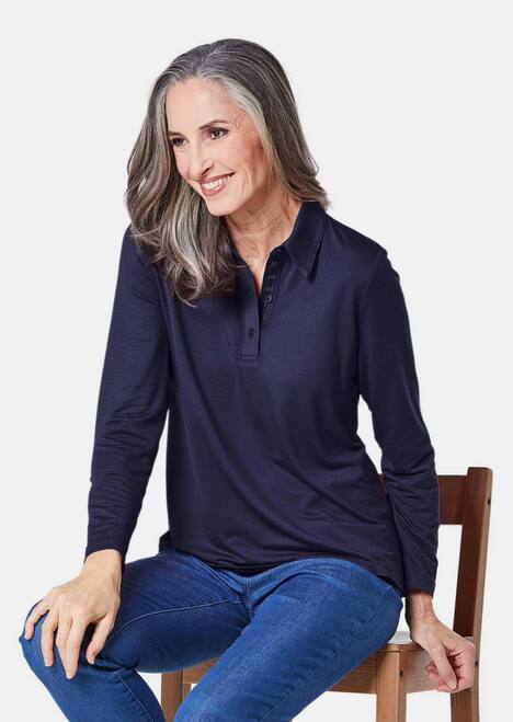 Langarm Poloshirt mit Schmuckband an Knopfleiste