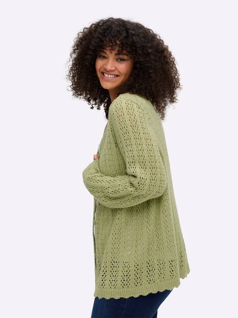 Strickjacke Langarm Ajour Uni Ohne Kragen